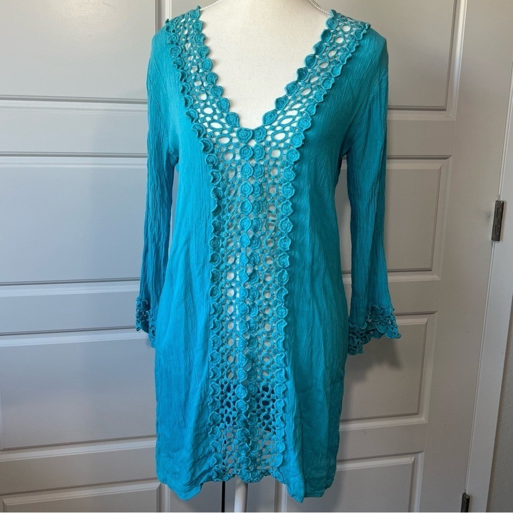 Ingear Resort Crochet Trim Cover Up Tunic Dress Resort Beach Pool Party Small